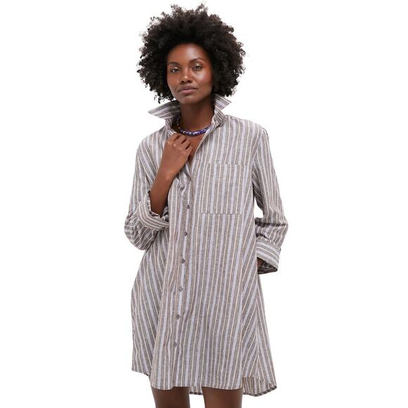 NWT Tuckernuck Summer Stripe Linen Carlotta Shirt Dress L - Picture 3 of 6